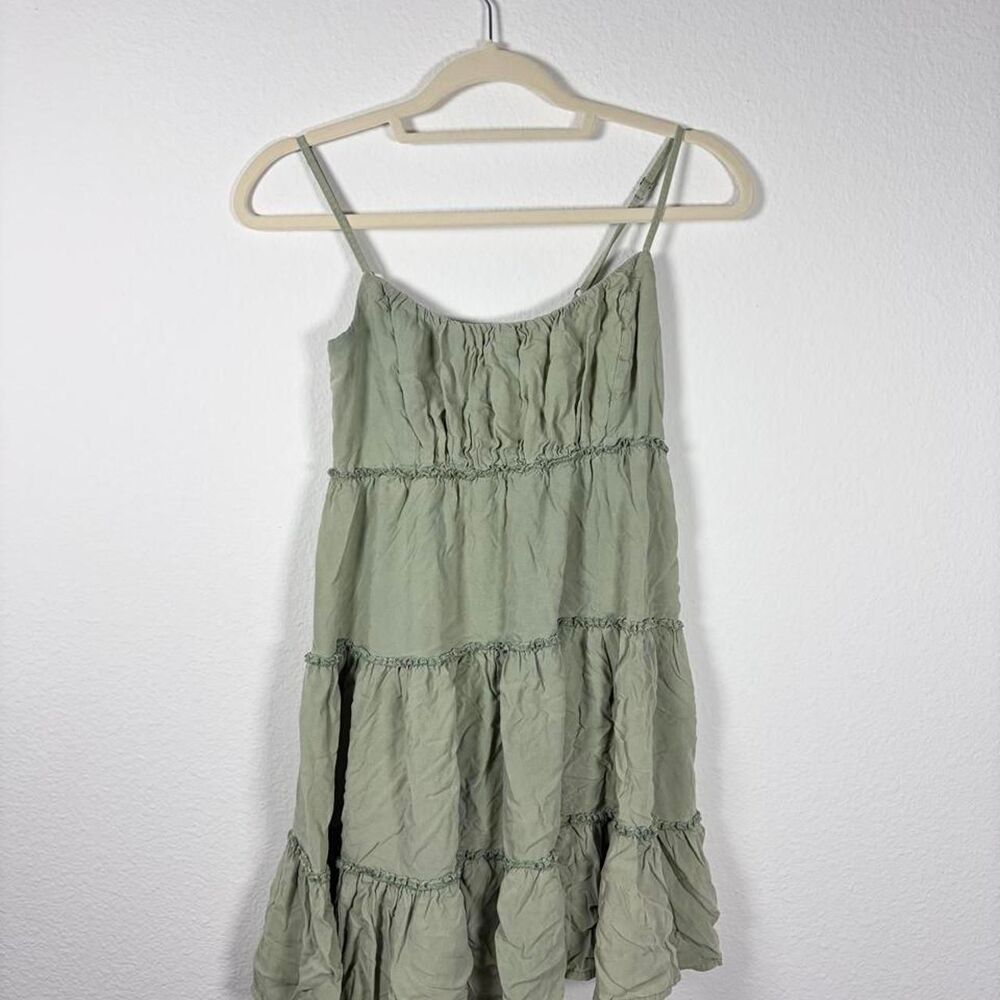 Aeropostale Ruffled Tiered Mini Dress Women's S Sage Short Summer Sleeveless